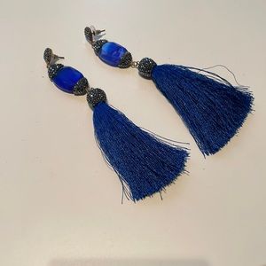 Blue stone tassel earrings- Cat’s Eye ‘Druzy’ style earrings